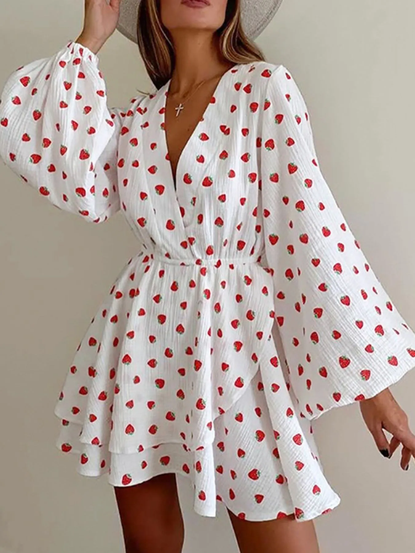 Strawberry Print Long Sleeve Mini Dress - Image 2