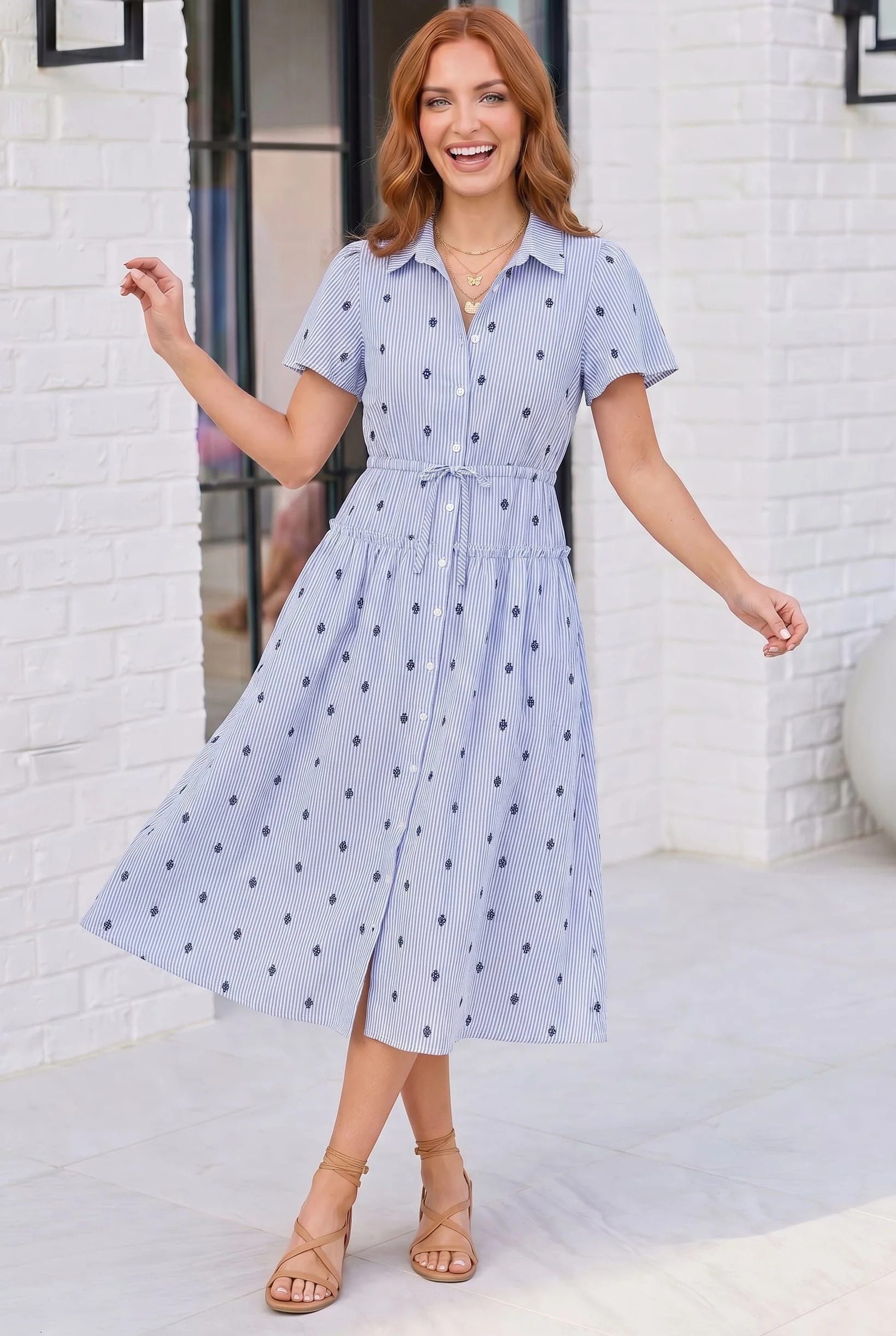 Stripe and Shine Button Down Midi Dress - Image 3