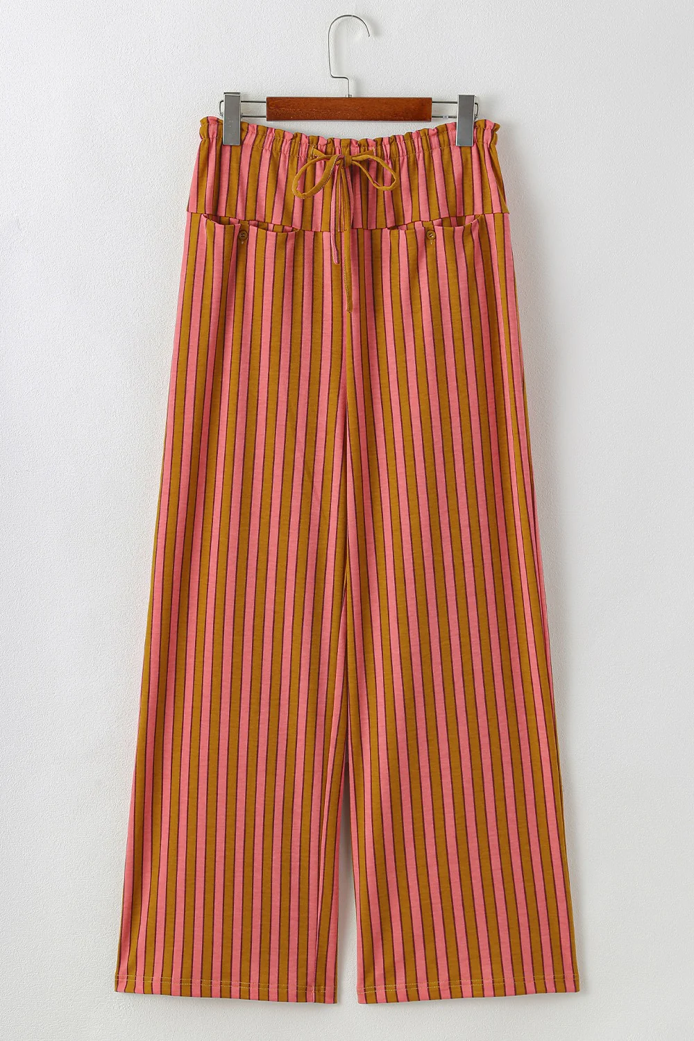 Stripe Button Pocket Tie Waist Casual Wide Leg Pants - Image 6