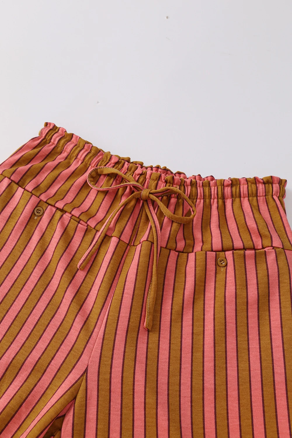 Stripe Button Pocket Tie Waist Casual Wide Leg Pants - Image 8