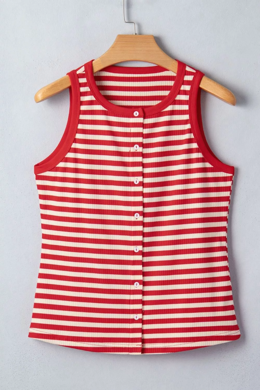 Stripe Buttoned Ribbed Knit Tank Top - Image 7