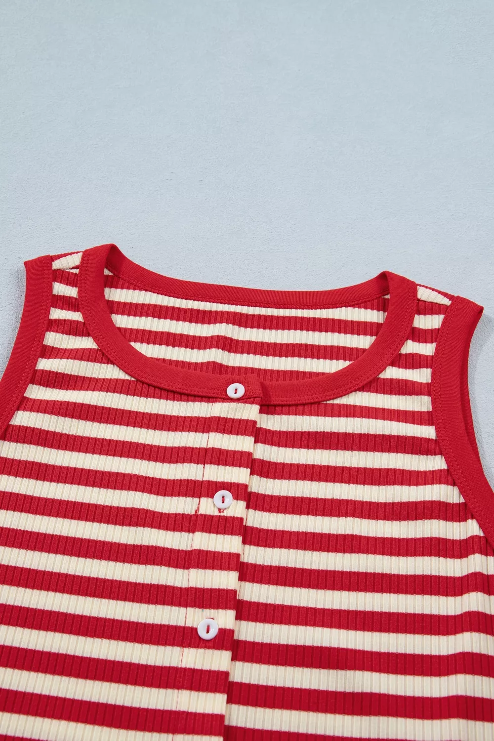 Stripe Buttoned Ribbed Knit Tank Top - Image 9