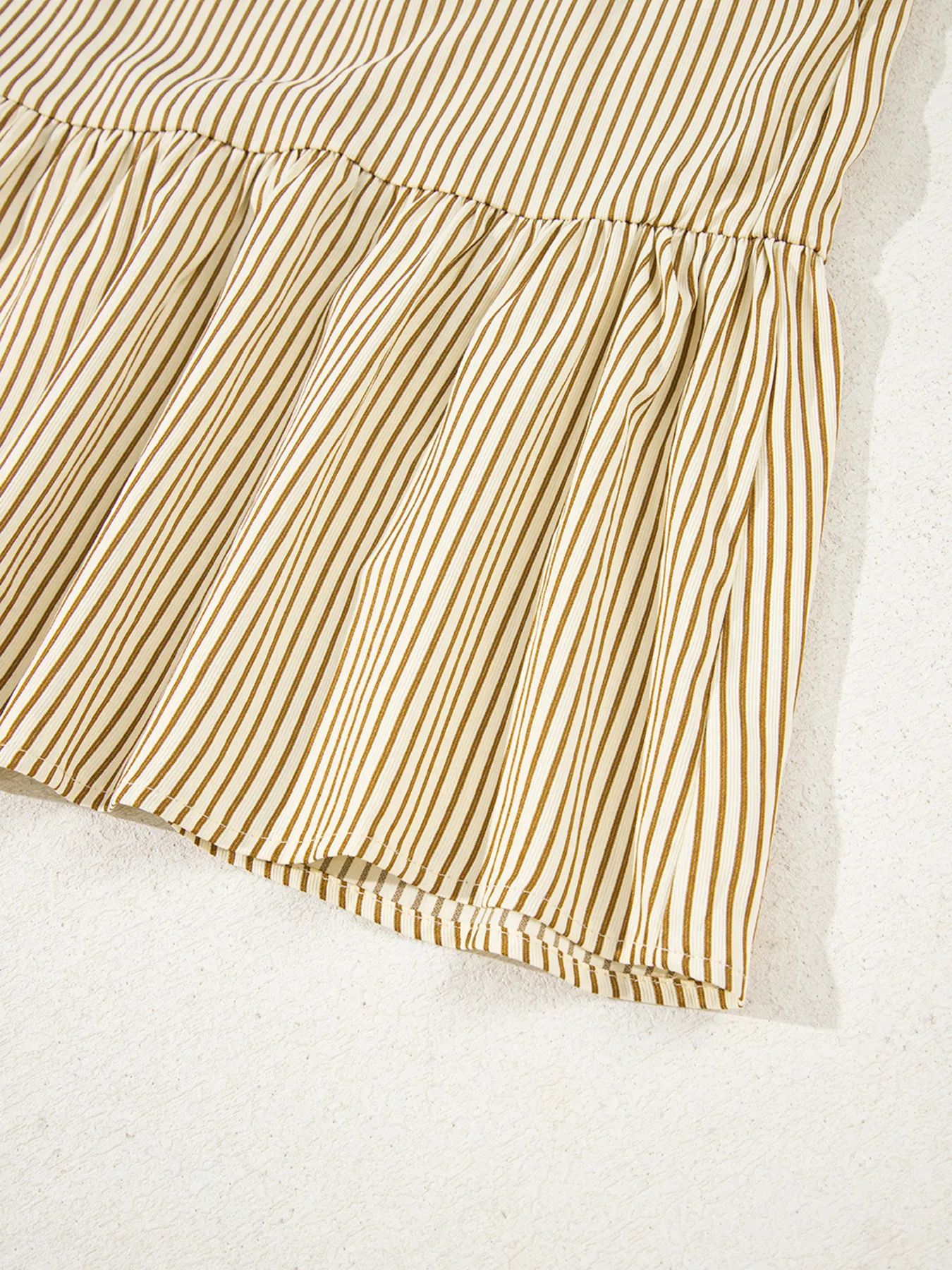 Stripe Collared Neck Cuffed Long Sleeve Drop Waist Mini Dress - Image 10