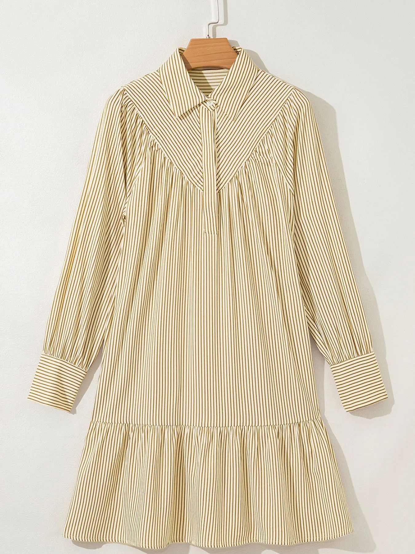 Stripe Collared Neck Cuffed Long Sleeve Drop Waist Mini Dress - Image 5