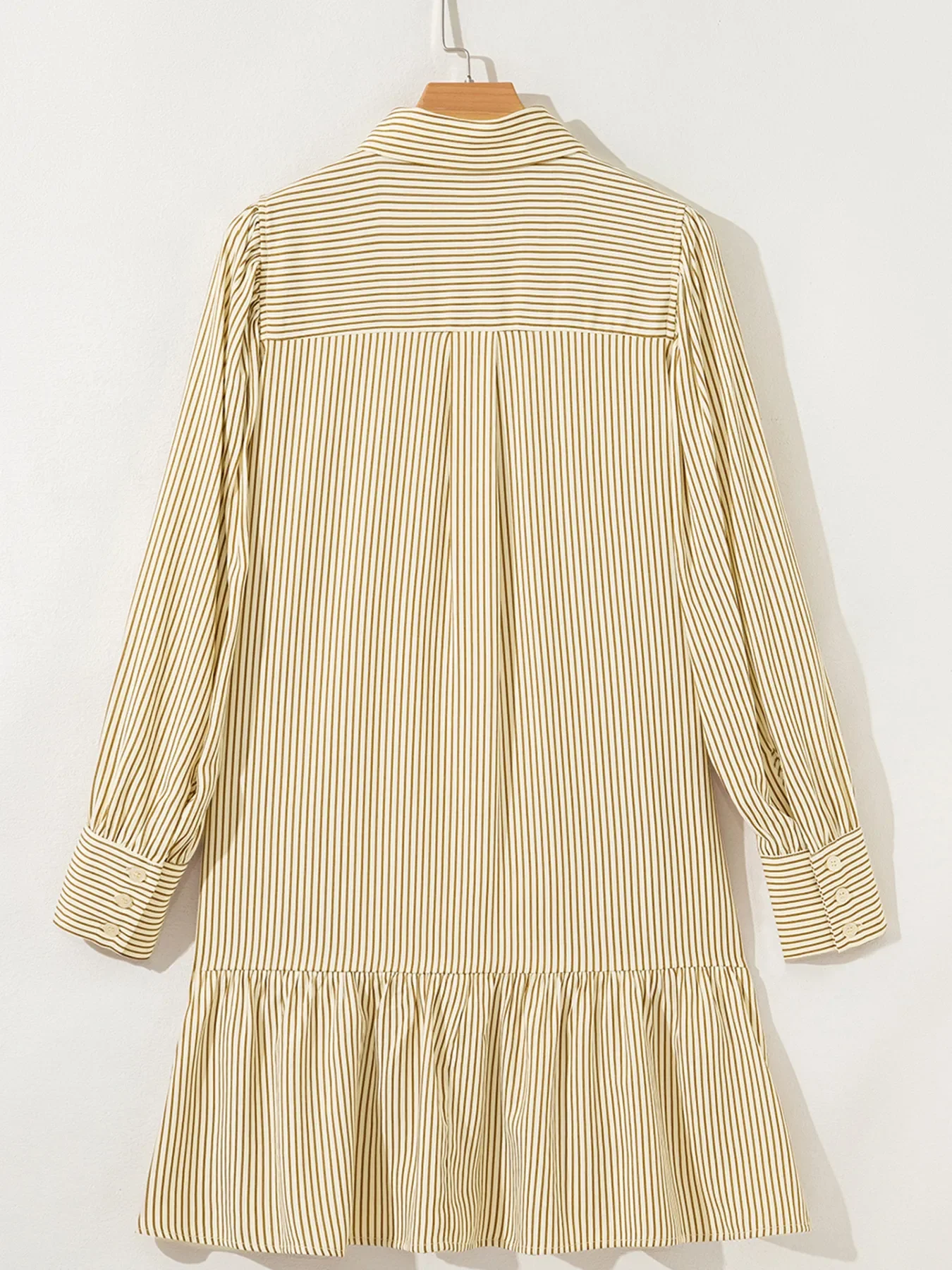 Stripe Collared Neck Cuffed Long Sleeve Drop Waist Mini Dress - Image 6