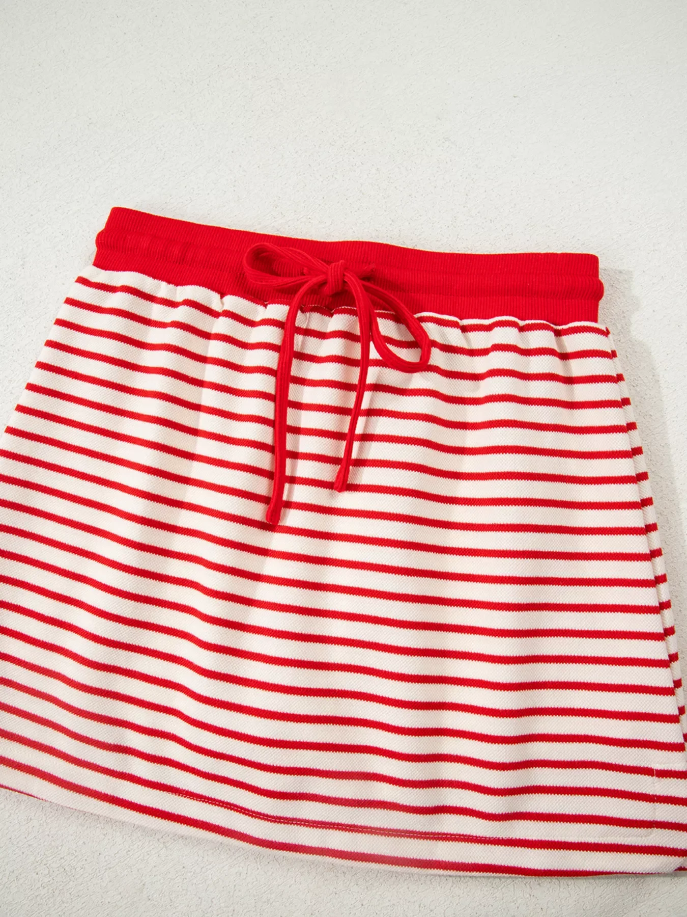Stripe Collared V Neck Drop Shoulder Pullover and Skort 2pcs Outfit - Image 11