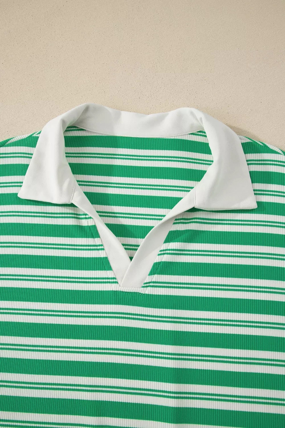 Stripe Collared V Neck Short Sleeve T Shirt Midi Dress with Pockets - Image 6
