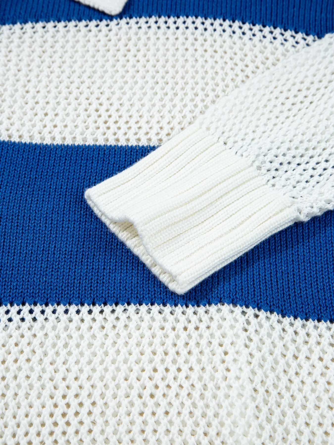 Stripe Colorblock Polo Collar Crochet Knitted Cover Up - Image 11