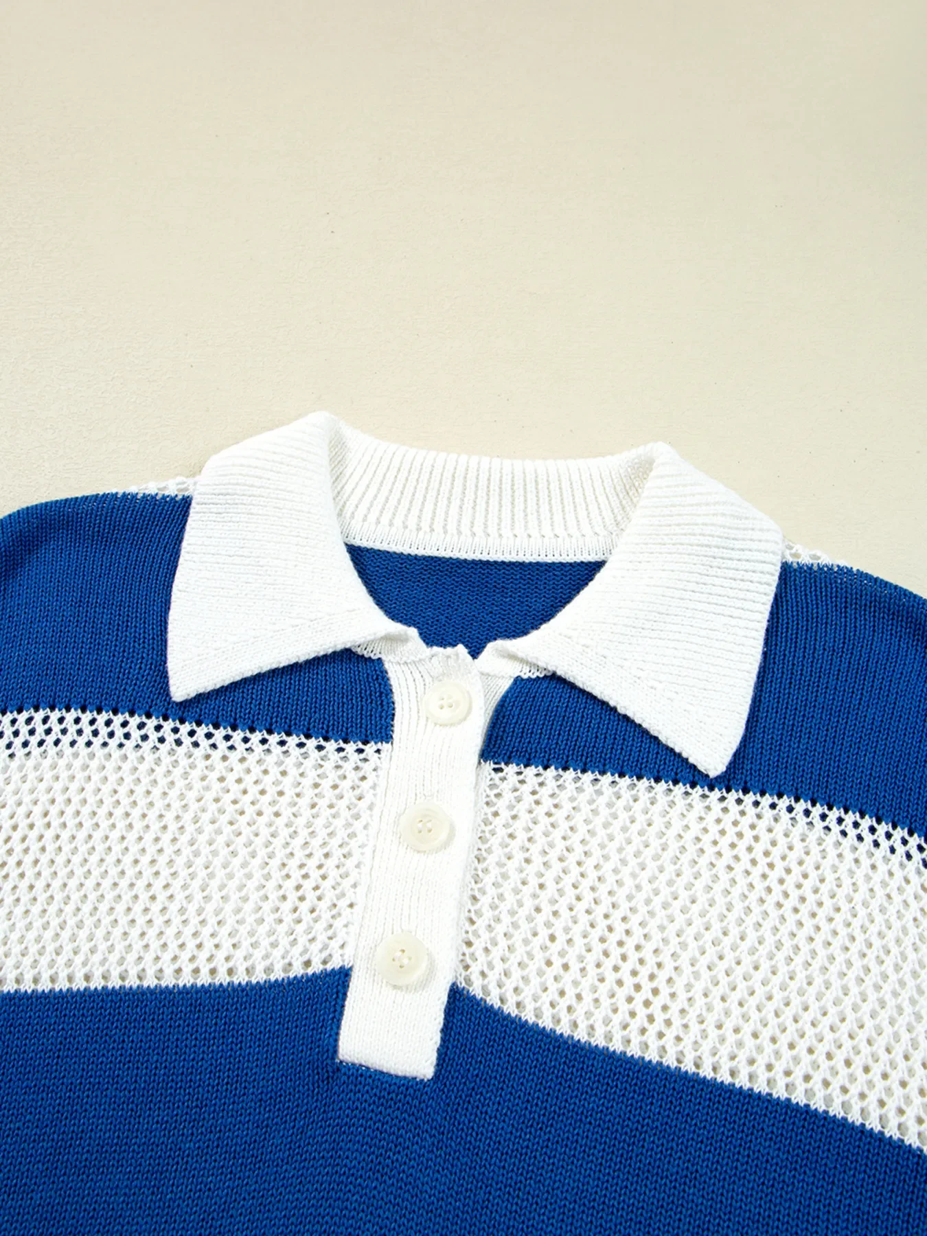 Stripe Colorblock Polo Collar Crochet Knitted Cover Up - Image 8