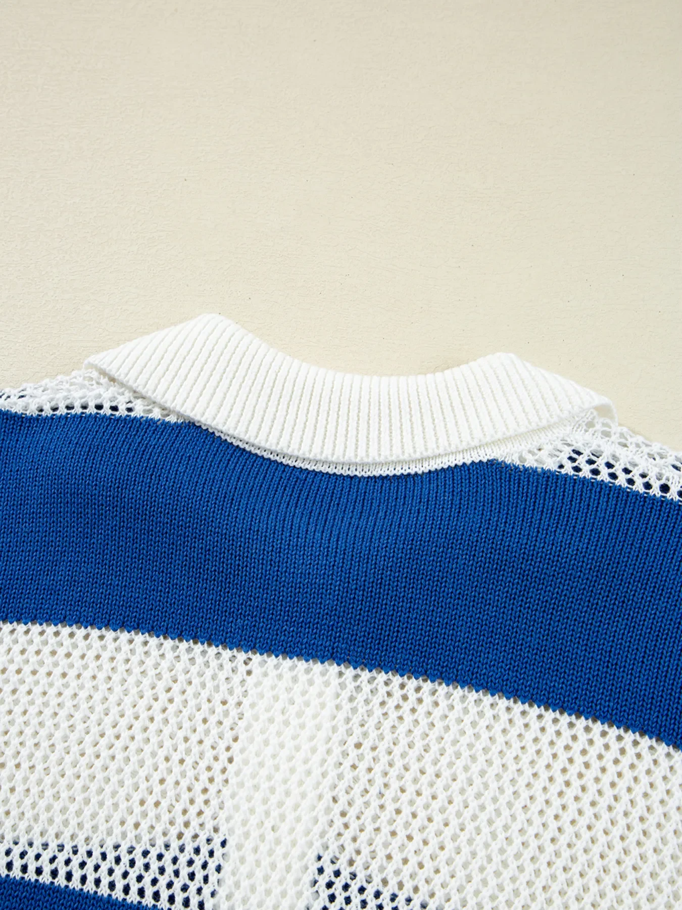 Stripe Colorblock Polo Collar Crochet Knitted Cover Up - Image 9