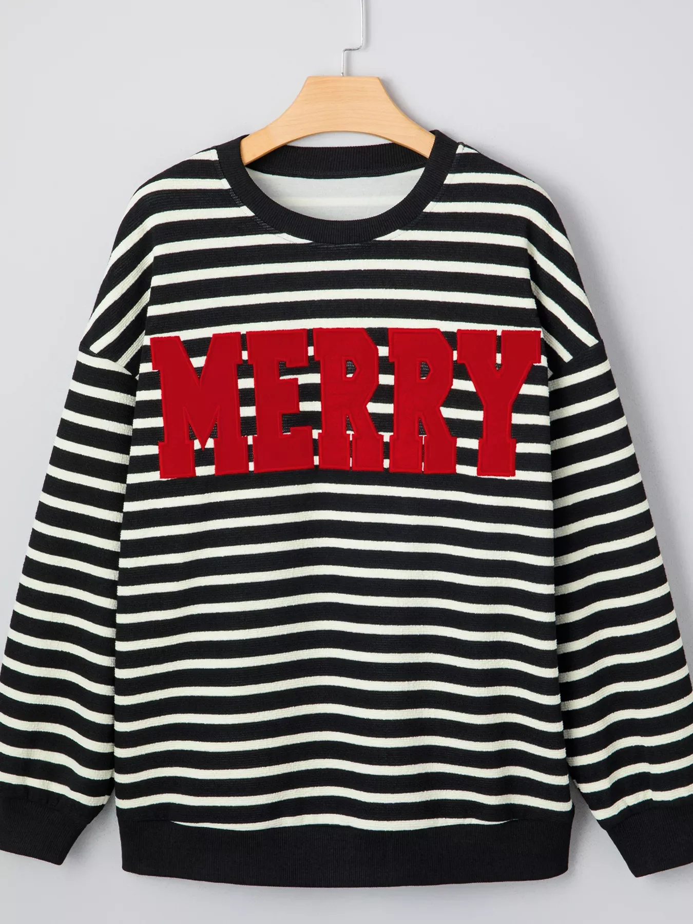 Stripe Contrast MERRY Letter Christmas Print Drop Shoulder Sweatshirt - Image 3