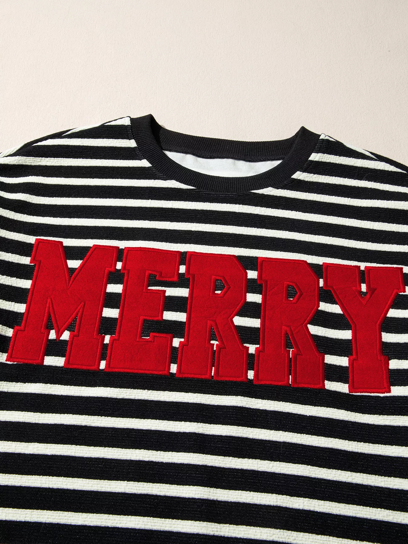 Stripe Contrast MERRY Letter Christmas Print Drop Shoulder Sweatshirt - Image 5
