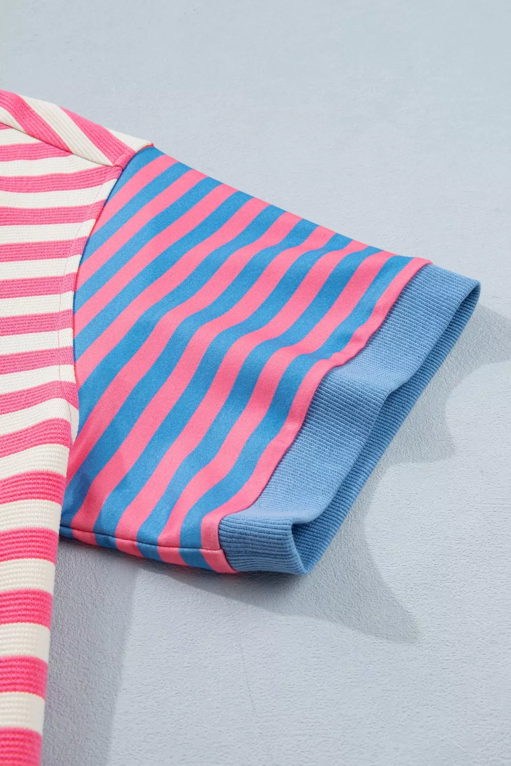 Stripe Contrast Patchwork Short Sleeve Loose Tee - Image 10