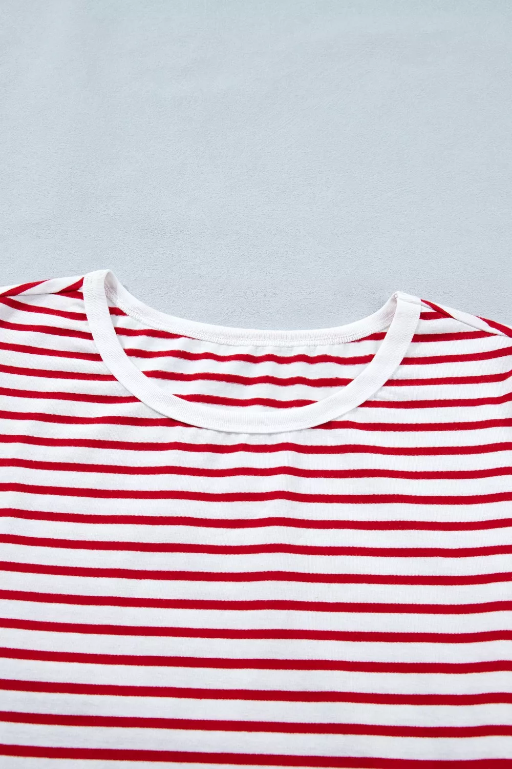 Stripe Contrast Trim Round Neck Short Puff Sleeve T Shirt - Image 8