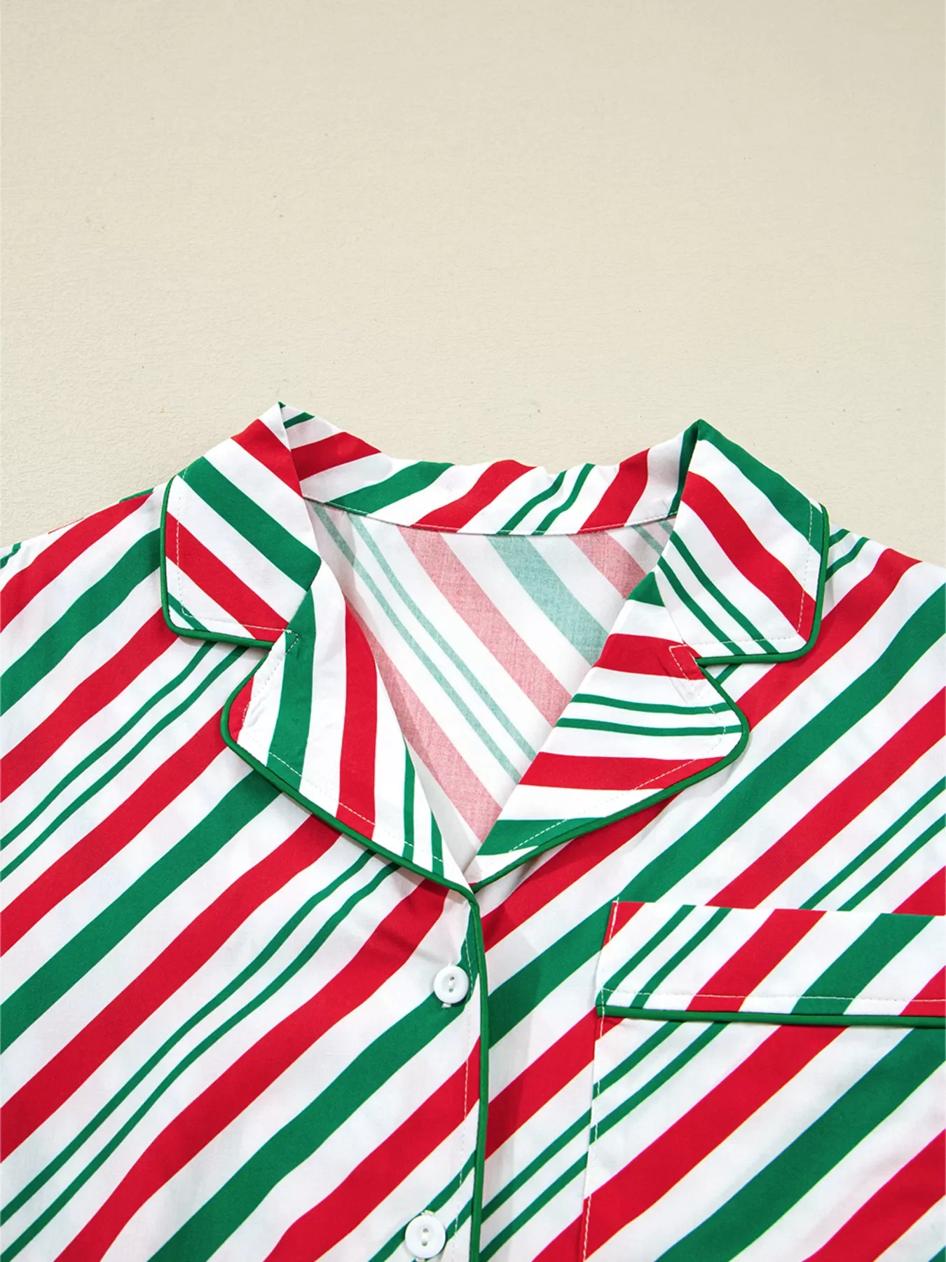 Stripe Contrast Velvet Ribbon Knot Christmas 2pcs Pajama Set - Image 5