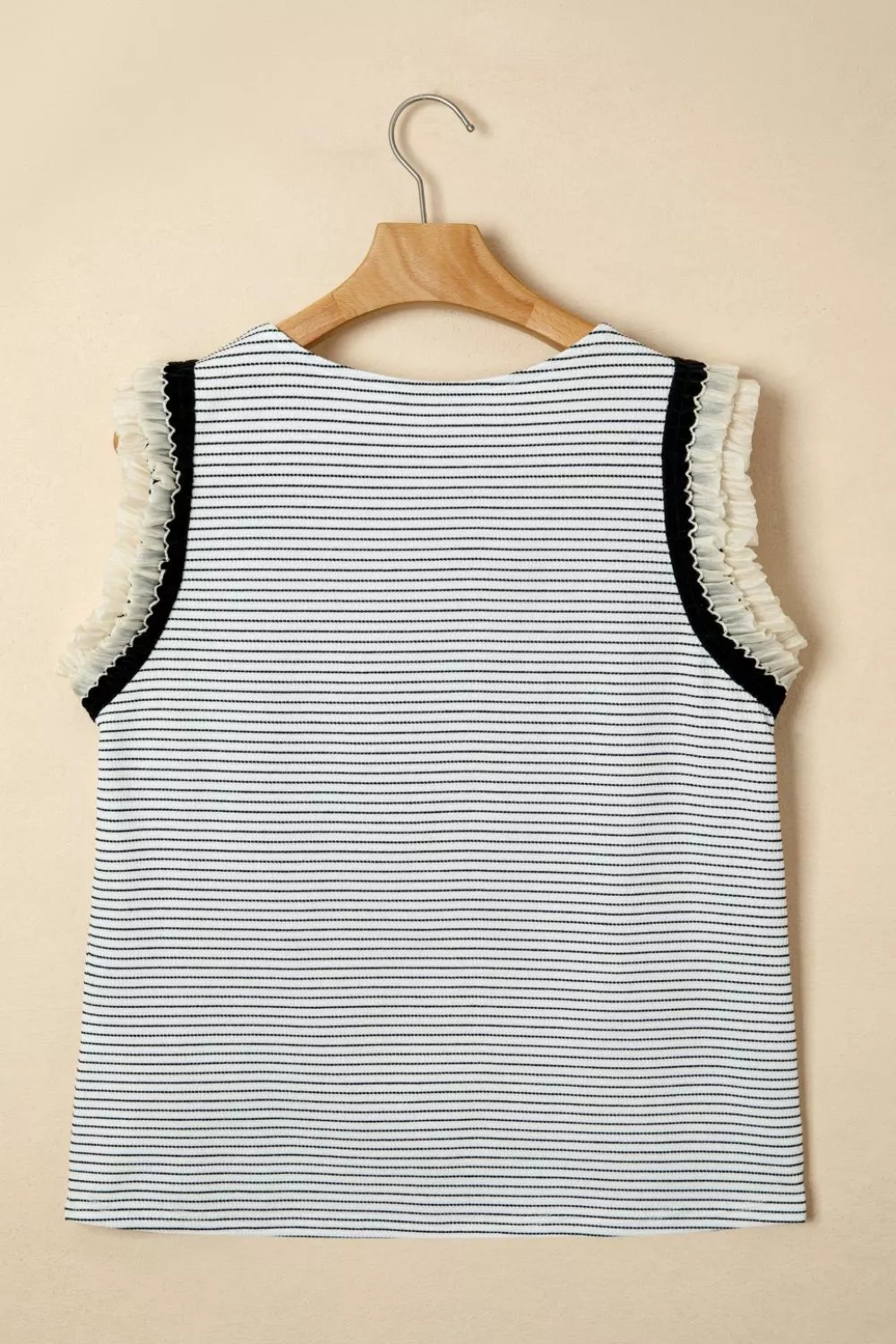 Stripe Contrasted Ruffle Trim Casual Tank Top - Image 8