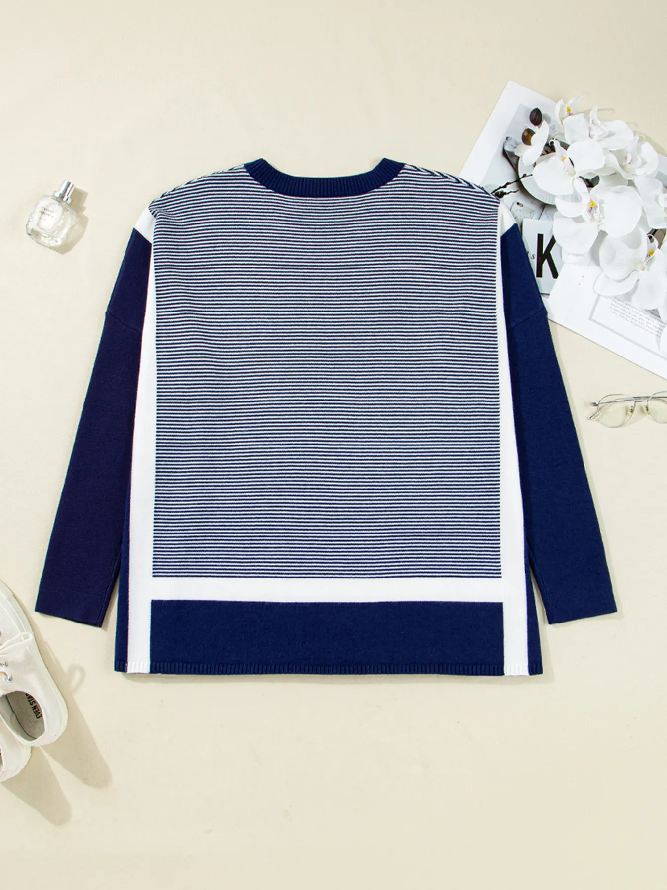 Stripe Dolman Oversize Tunic Sweater - Image 3