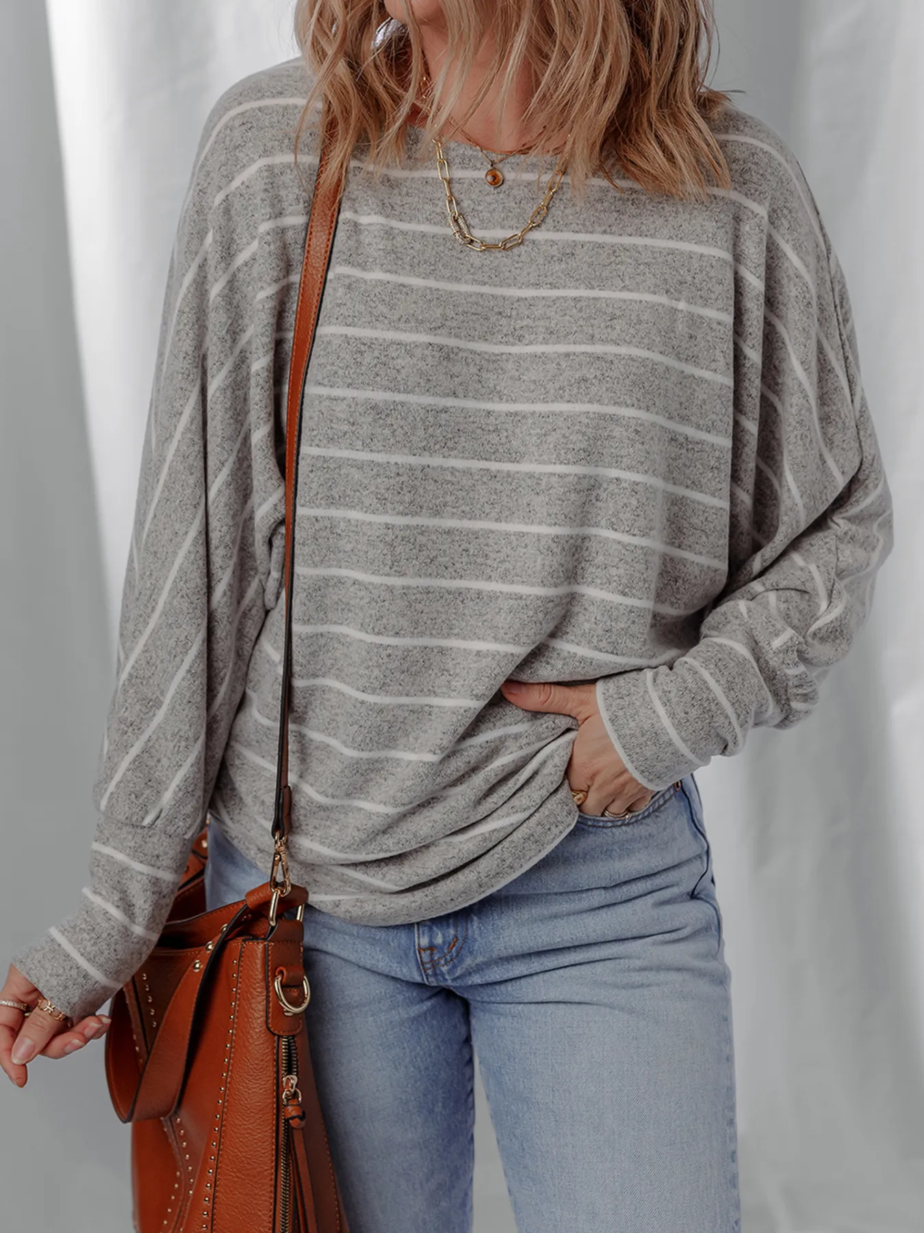 Stripe Dolman Sleeve Drop Shoulder Top - Image 2
