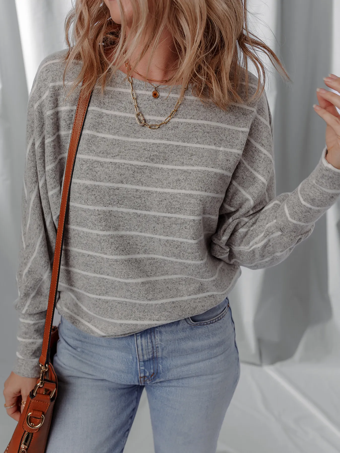 Stripe Dolman Sleeve Drop Shoulder Top - Image 3