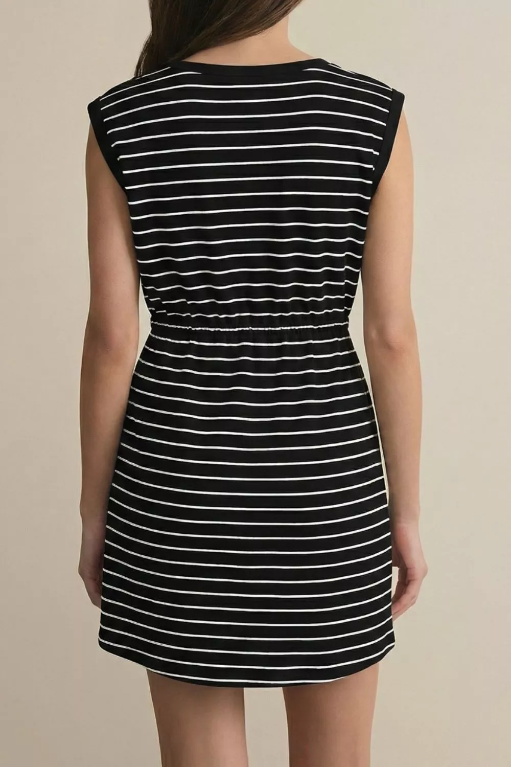 Stripe Drawstring Tunic Tank Mini Dress with Pockets - Image 4