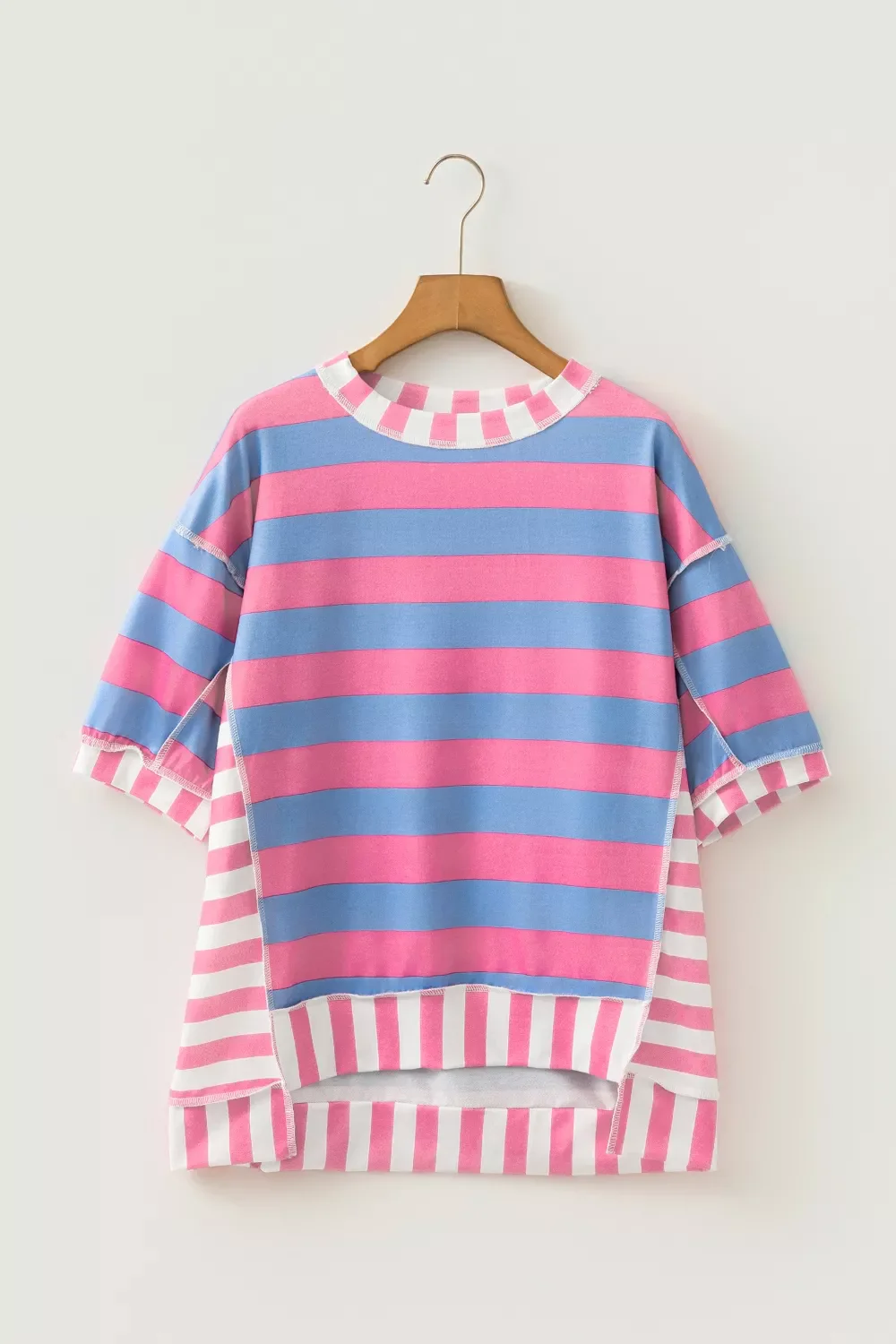 Stripe Exposed Seam Contrast Patchwork Oversized Top - Image 3