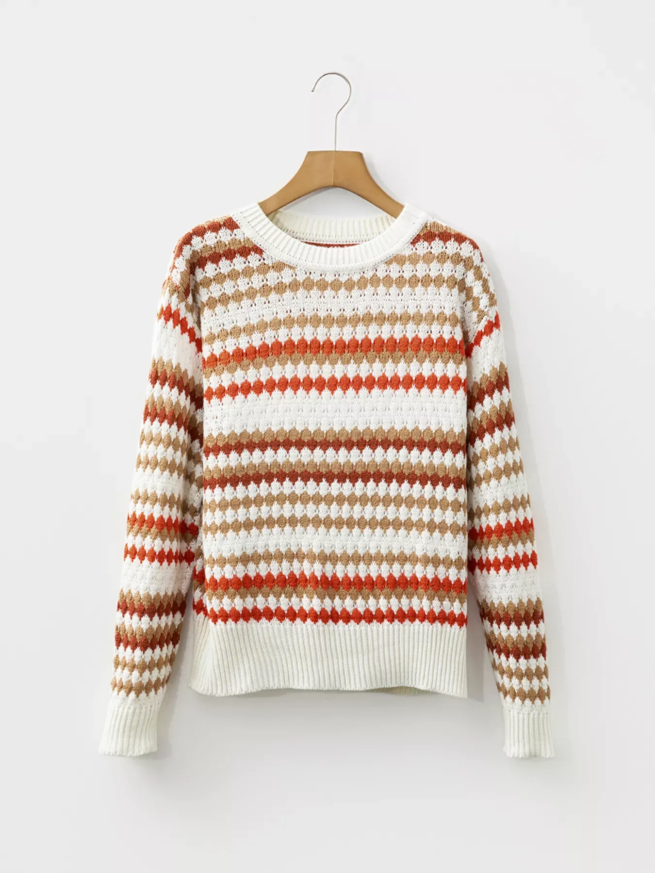 Stripe Eyelet Patterned Drop Shoulder Sweater - Image 6