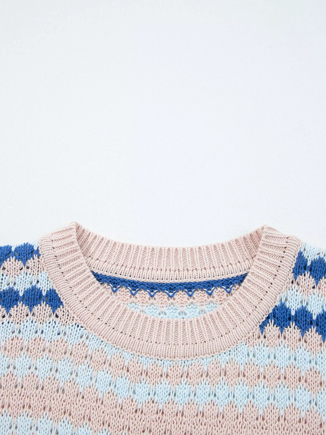 Stripe Eyelet Patterned Drop Shoulder Sweater - Image 7