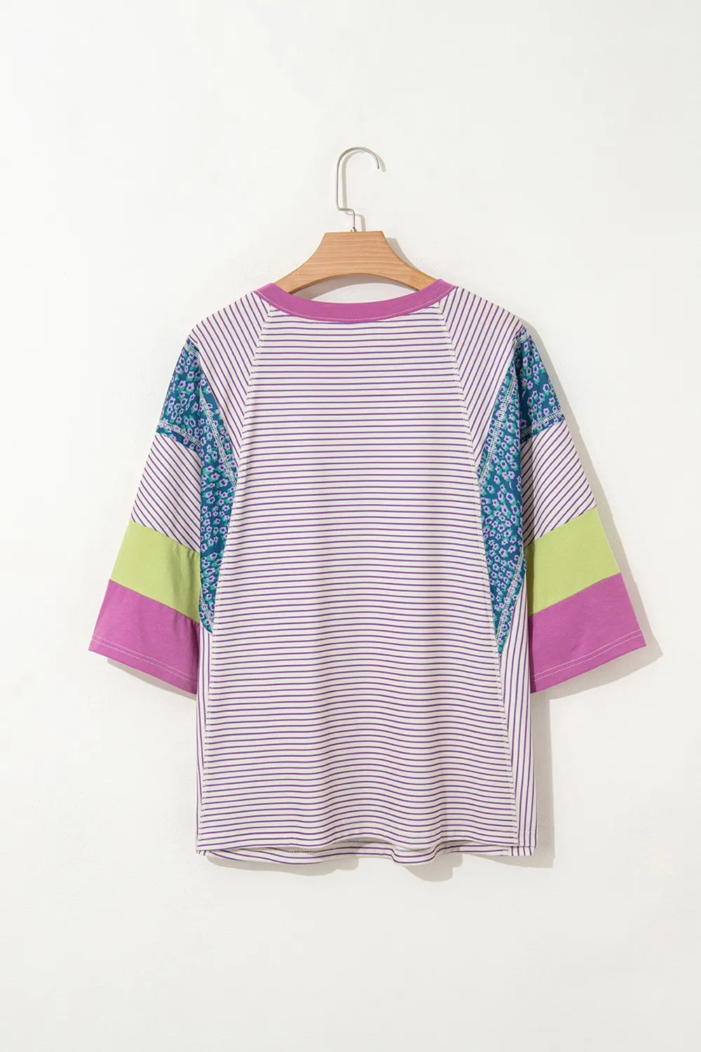 Stripe Floral Color Block Raw Edge Patchwork Top - Image 4