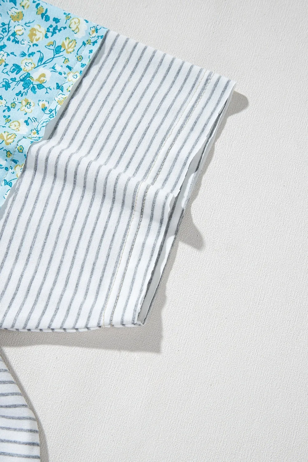 Stripe Floral Insert Sleeves Contrast Round Neck Tee - Image 10