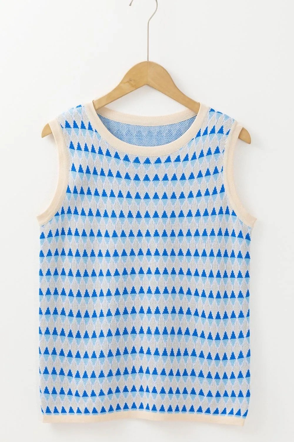Stripe Geometric Print Round Neck Slim Fit Sweater Vest - Image 6