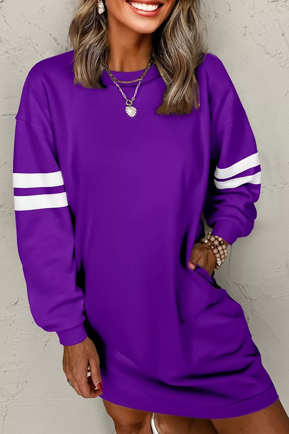 Stripe Long Sleeve Casual Sweatshirt Dress
