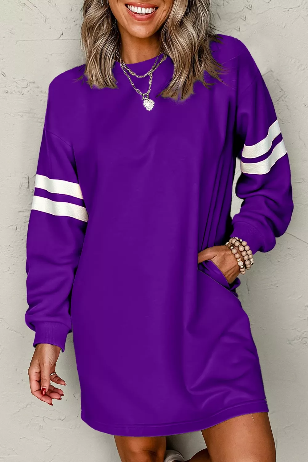 Stripe Long Sleeve Casual Sweatshirt Dress - Image 2