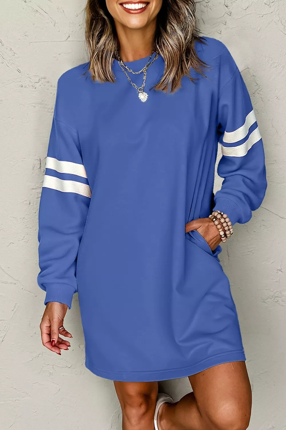 Stripe Long Sleeve Casual Sweatshirt Dress - Image 4