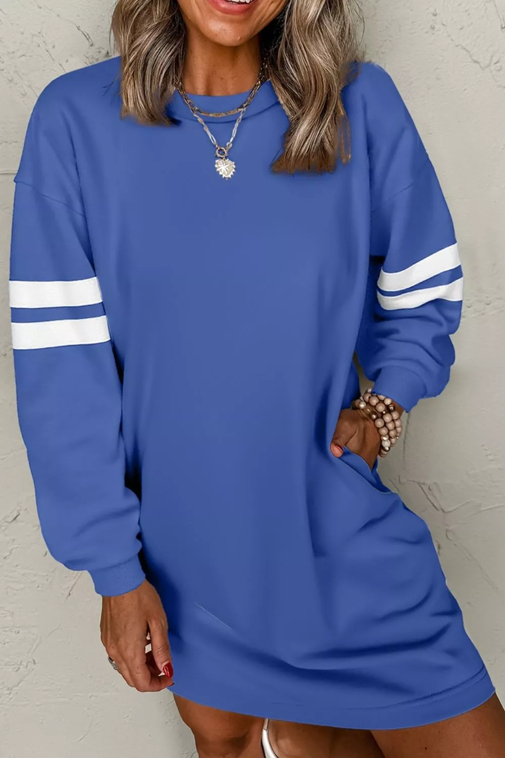 Stripe Long Sleeve Casual Sweatshirt Dress - Image 6