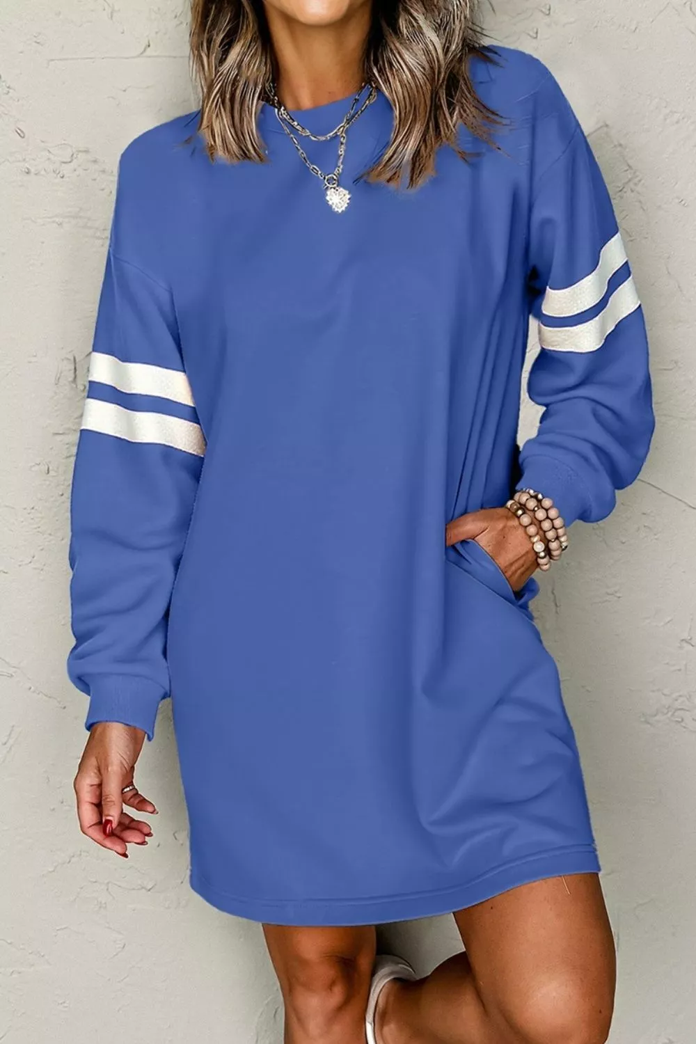 Stripe Long Sleeve Casual Sweatshirt Dress - Image 7