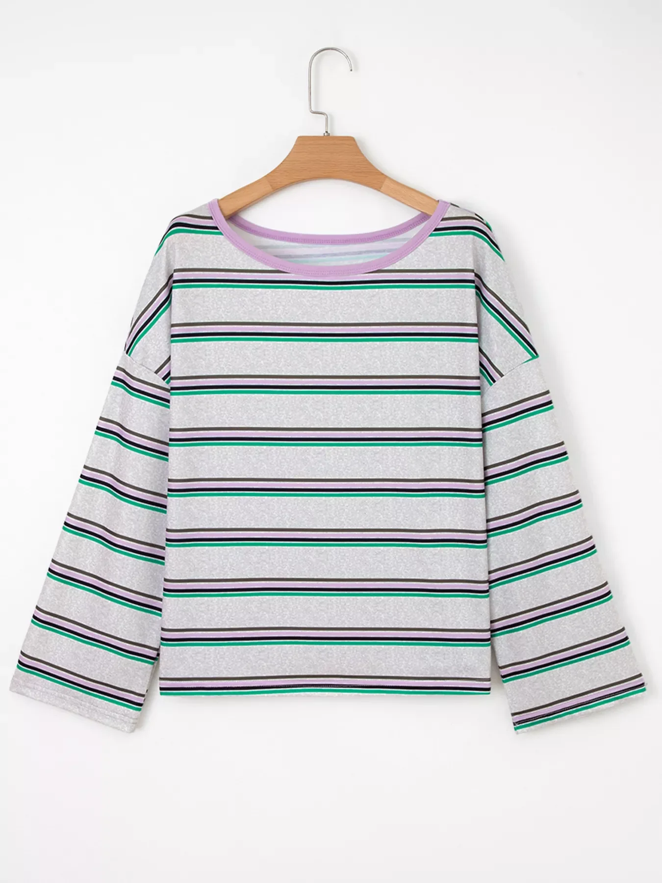 Stripe Oversize Drop Shoulder Long Sleeve Casual Top - Image 2