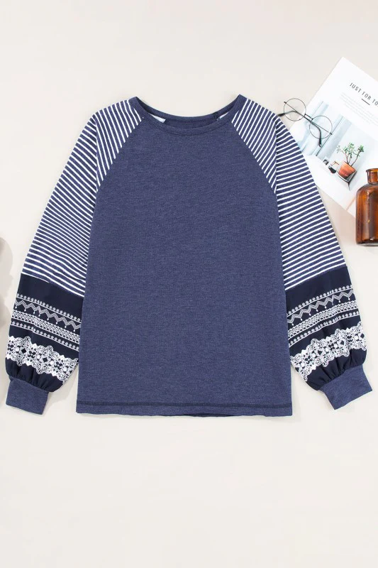 Stripe Patchwork Raglan Long Sleeve Top - Image 18