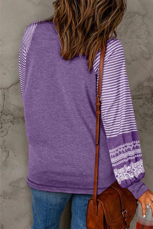 Stripe Patchwork Raglan Long Sleeve Top - Image 23