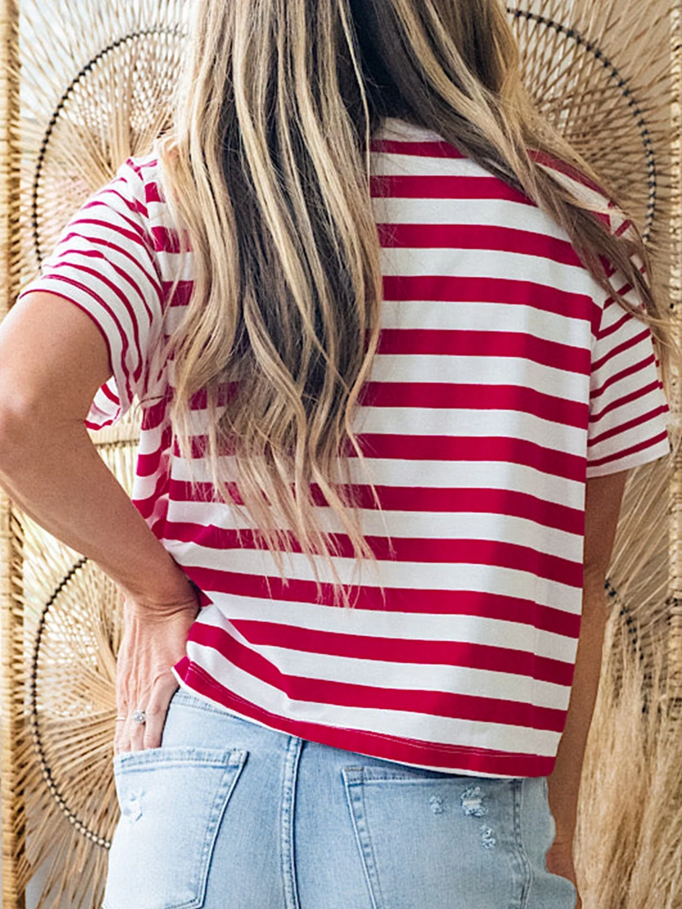 Stripe Patchwork Round Neck T Shirt - Image 2