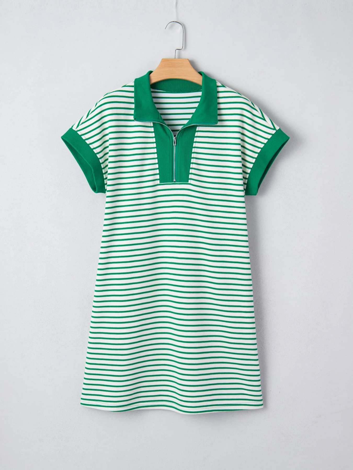 Stripe Quarter Zip Polo Collar T Shirt Dress with Pockets - Image 16