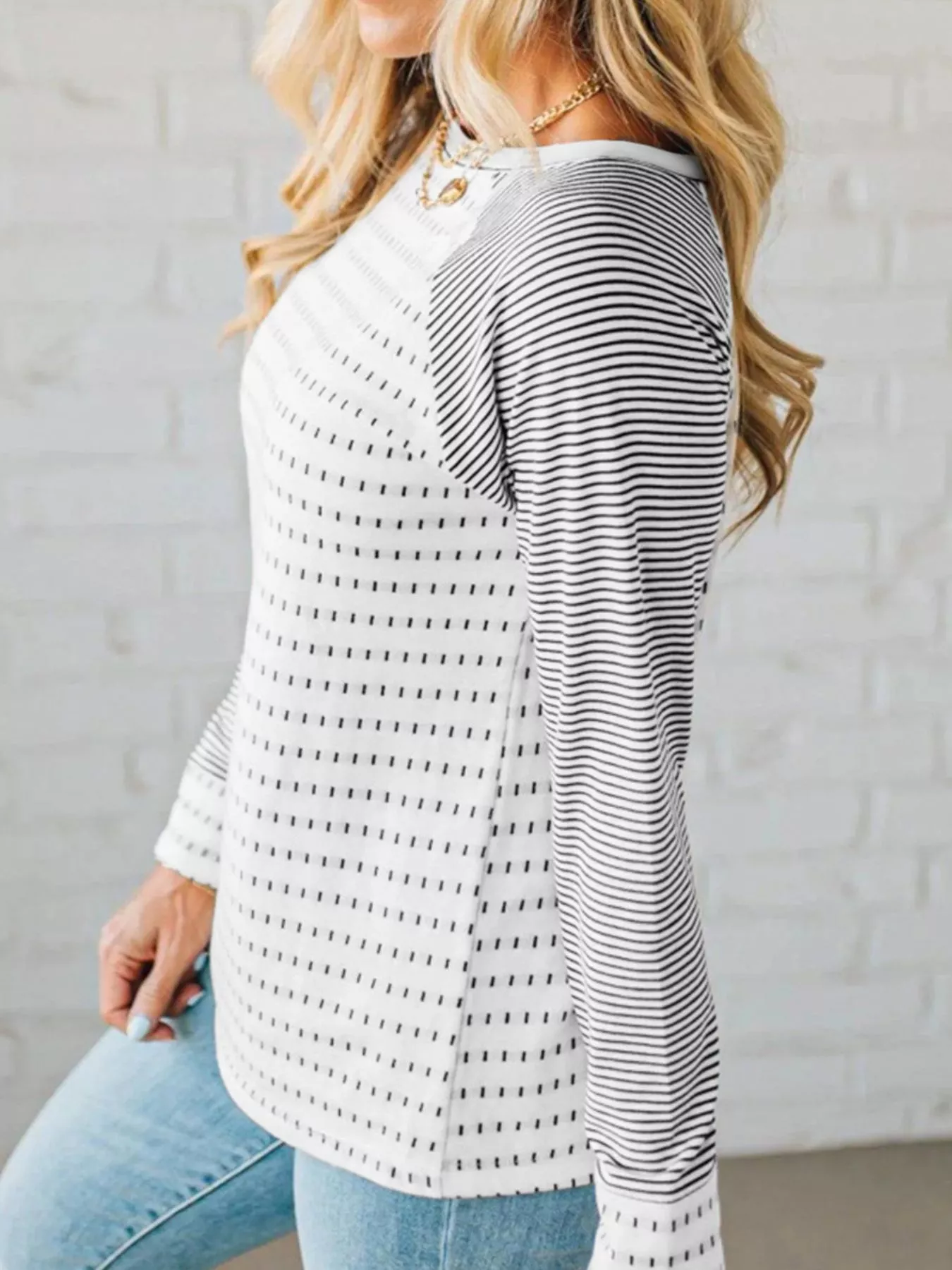 Stripe Raglan Patchwork Long Sleeve Top - Image 3