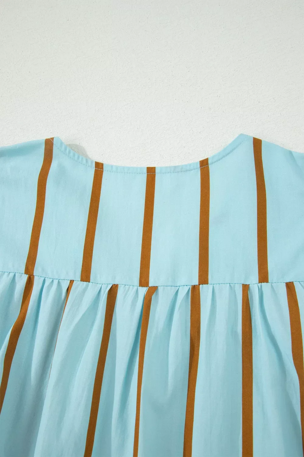 Stripe Ricrac Trim Double Ruffled Short Sleeve V Neck Blouse - Image 7