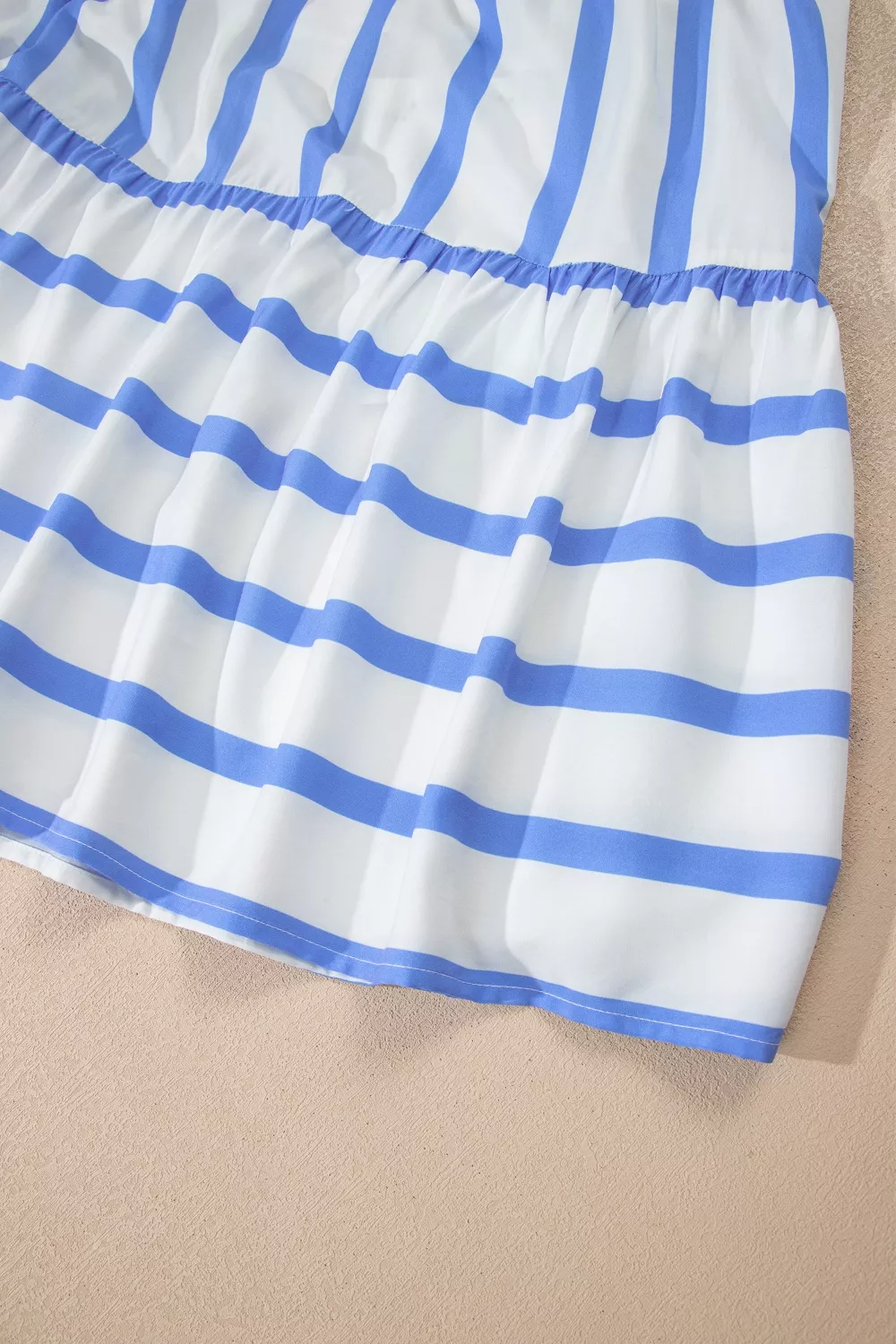 Stripe Ricrac Trim Notched Neck Half Sleeve Vacation Dress - Image 13
