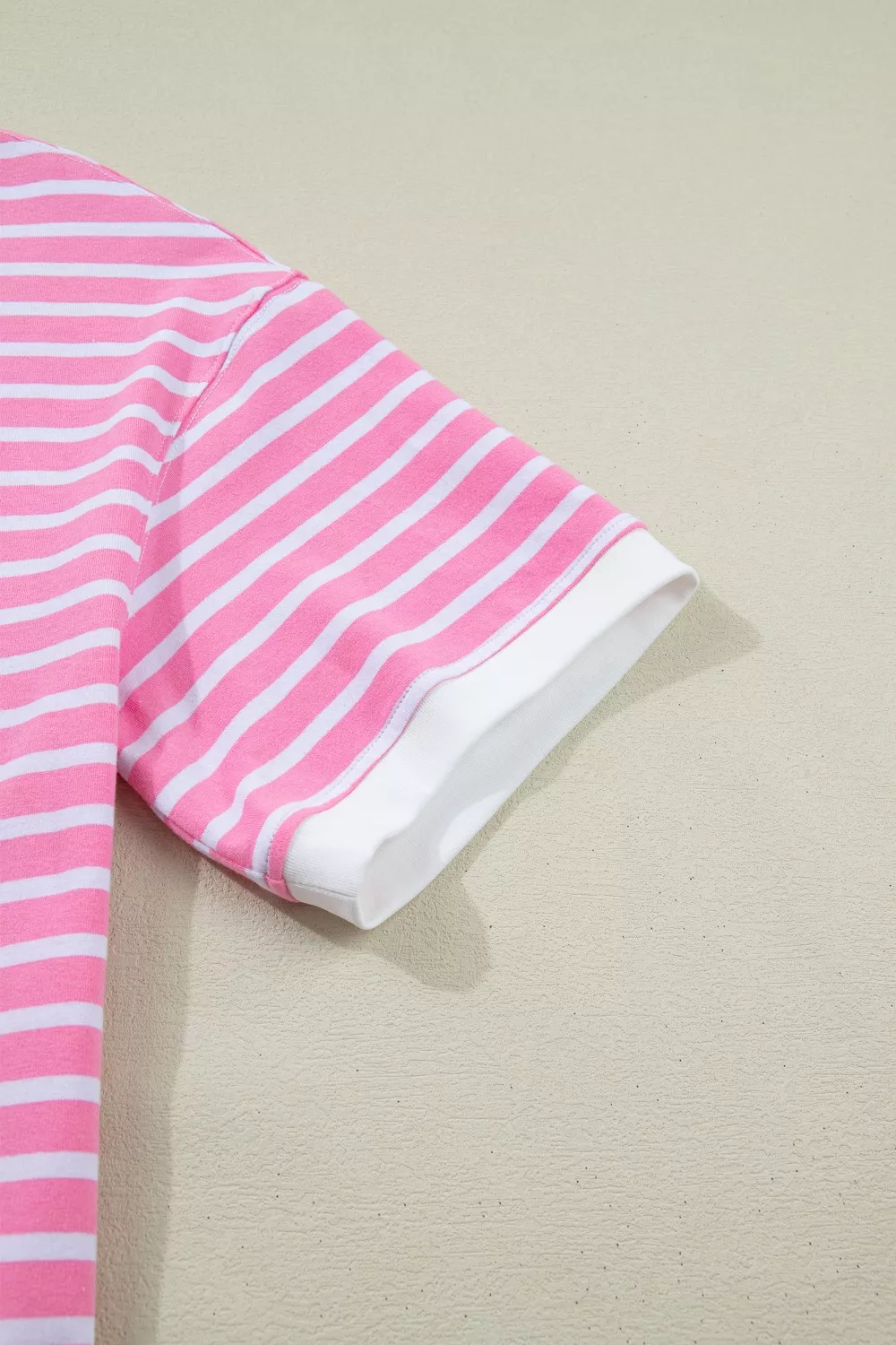 Stripe Round Neck Drop Shoulder Short Sleeve Loose Top - Image 7