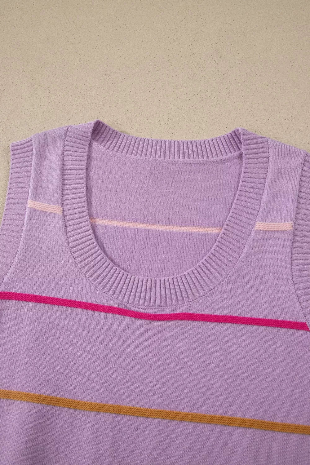 Stripe Round Neck Knitted Sweater Tank - Image 8