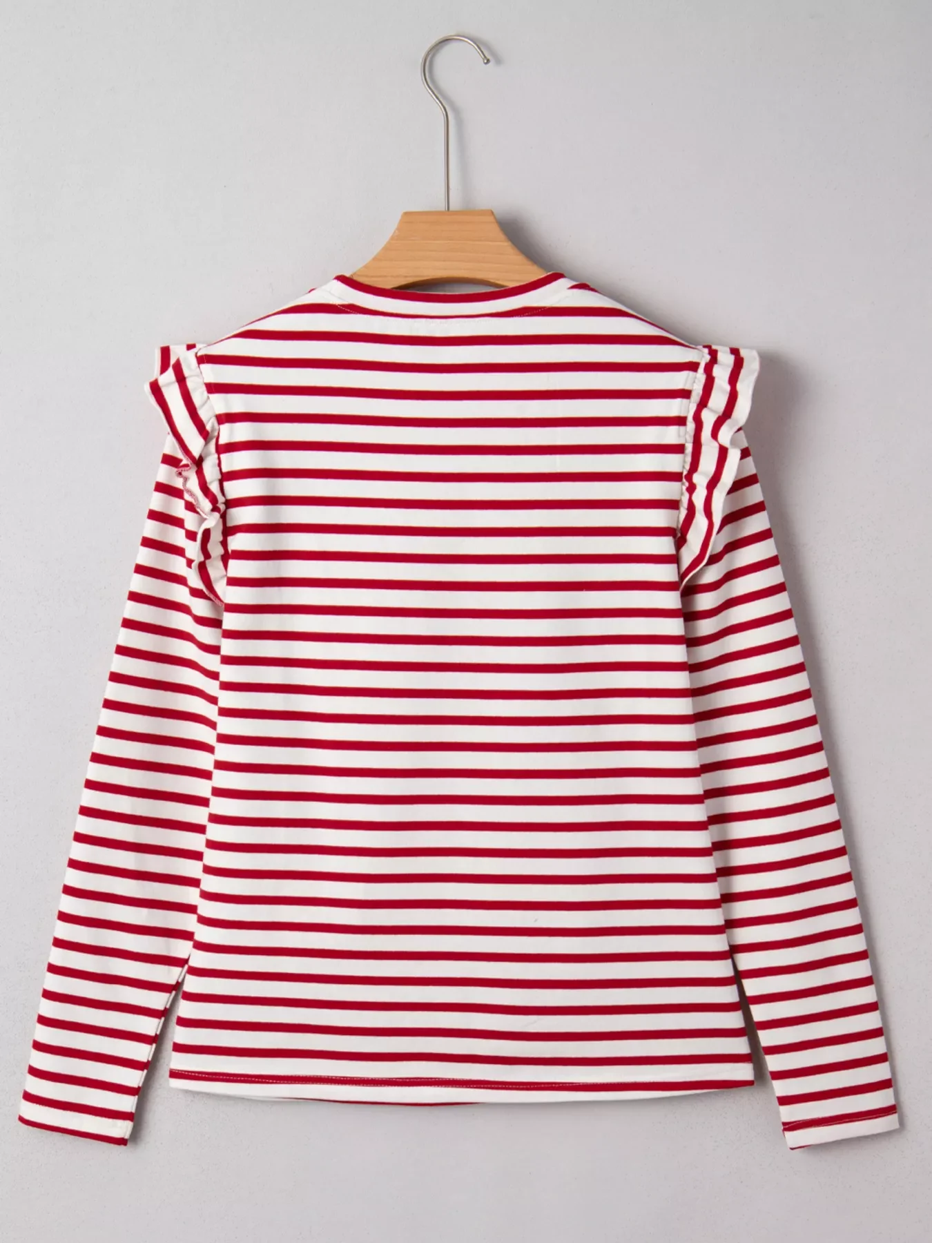 Stripe Round Neck Ruffle Trim Long Sleeve Top - Image 5