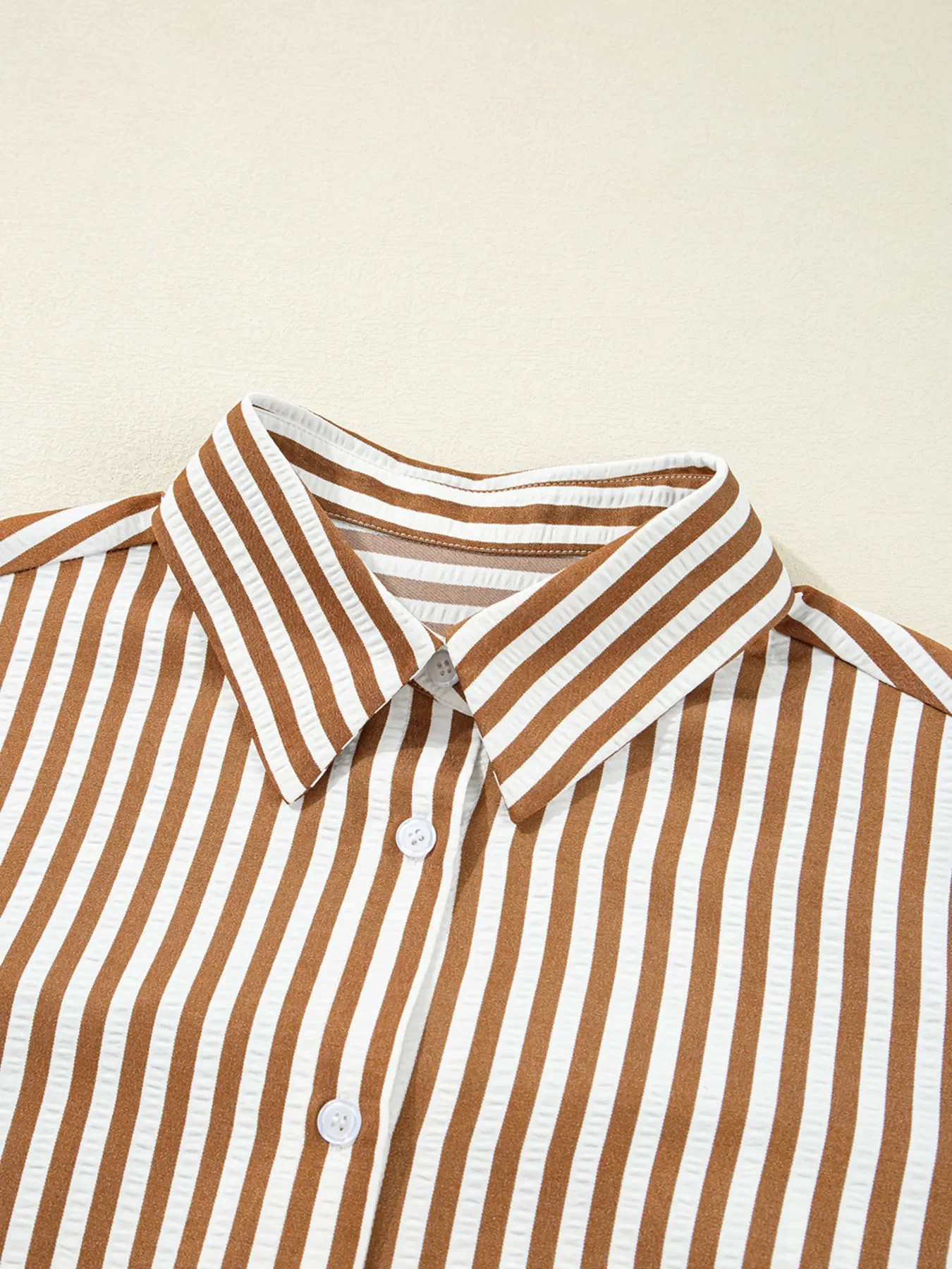 Stripe Ruffled Hem Collared Long Sleeve Shirt Mini Dress - Image 6