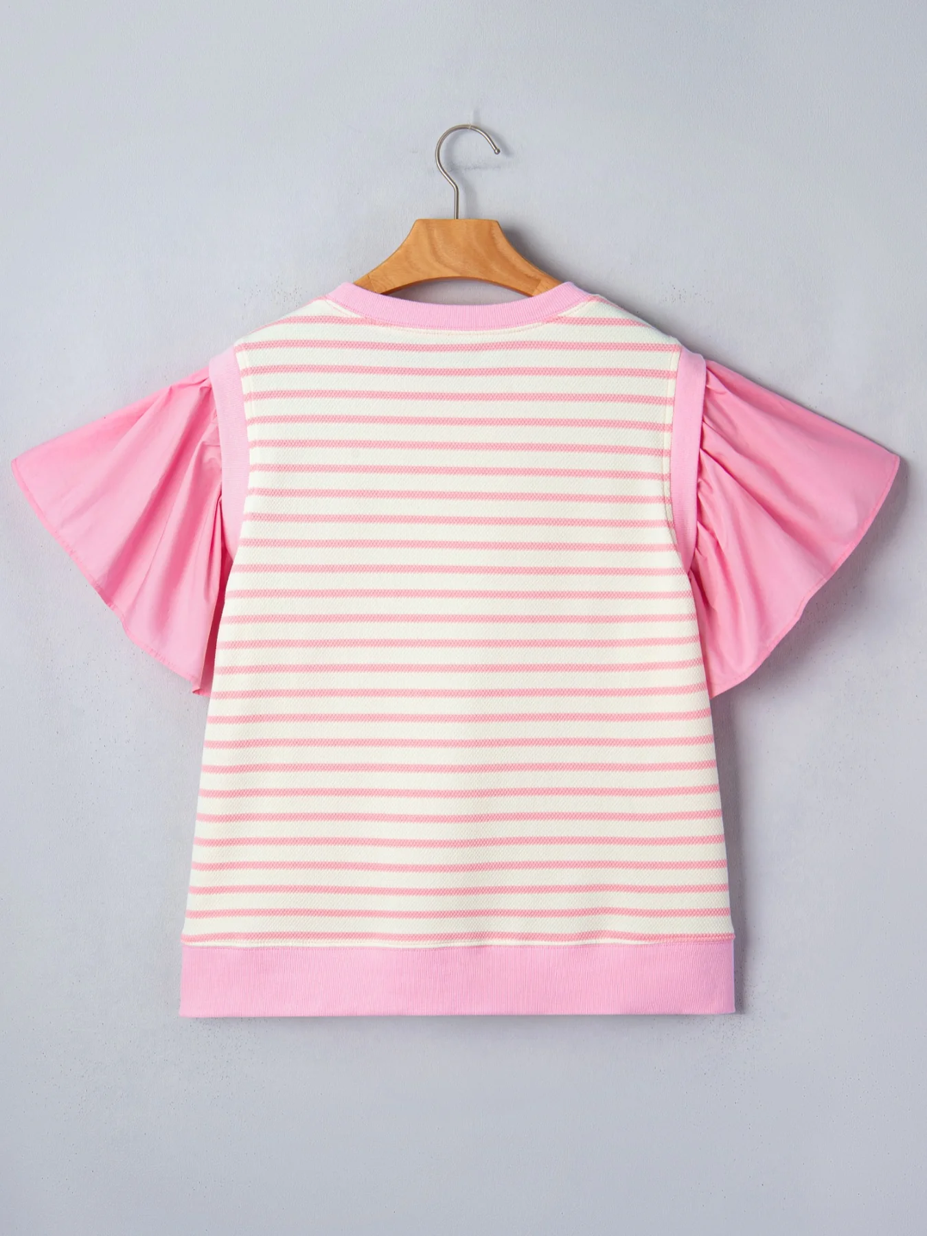 Stripe Ruffled Short Sleeve Patchwork Blouse - Image 8