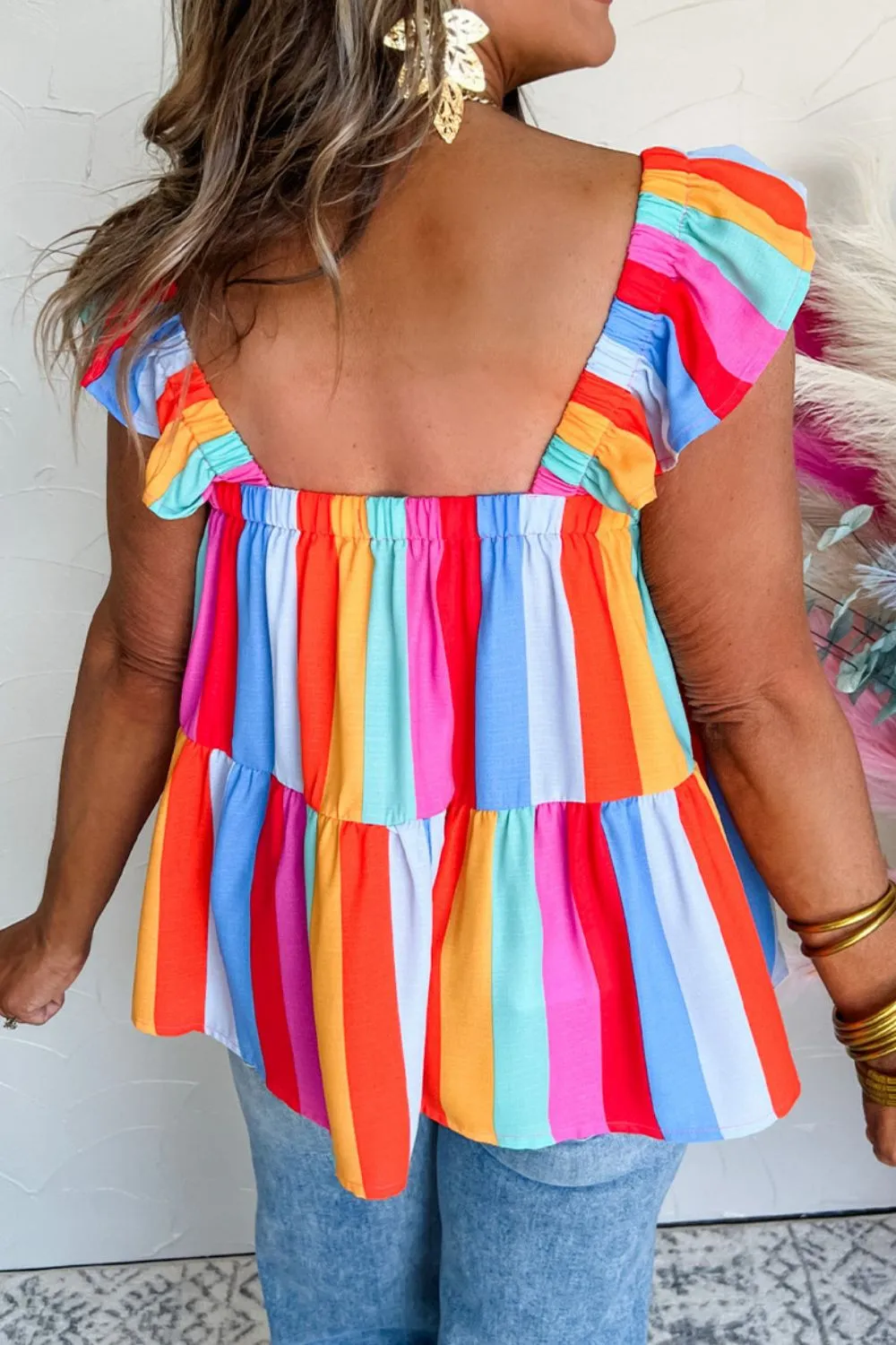 Stripe Ruffled Straps Babydoll Cami - Image 3