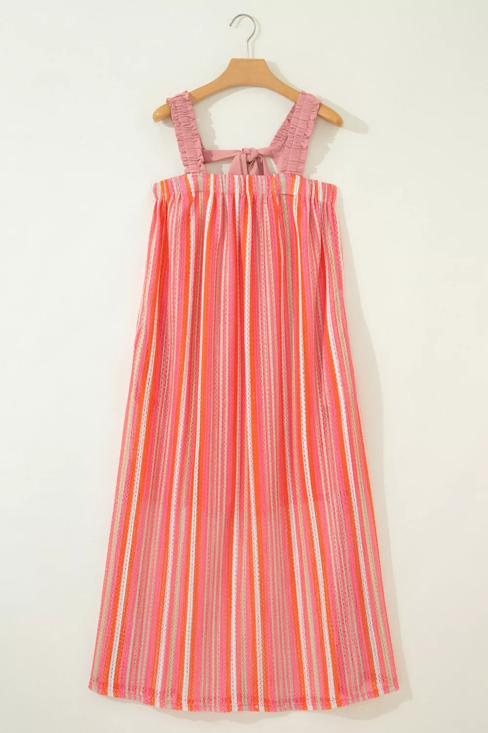 Stripe Ruffled Straps Ribbon Knot Flowy Vacation Maxi Dress - Image 5